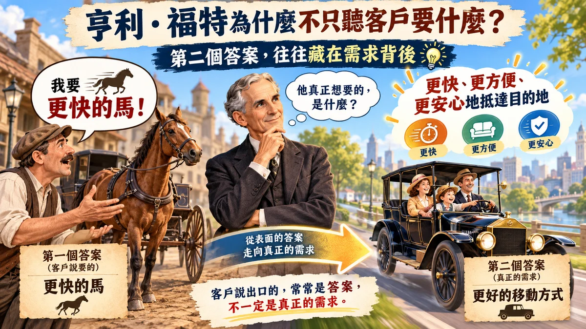 亨利・福特為什麼不只聽客戶要什麼？第二個答案，往往藏在需求背後